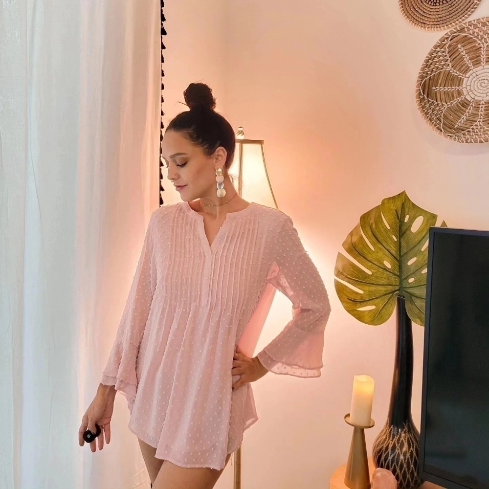 Charter Club Women's Double Ruffle Pintuck Long Sleeve Bohemian Blouses Small